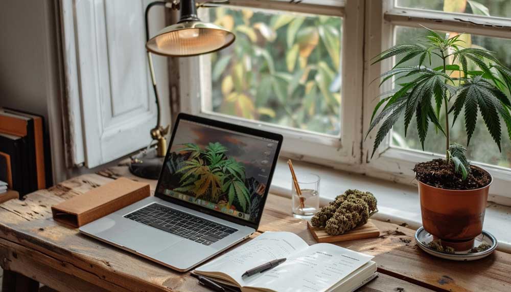 Creative person writing in a notebook after microdosing cannabis – focus and inspiration