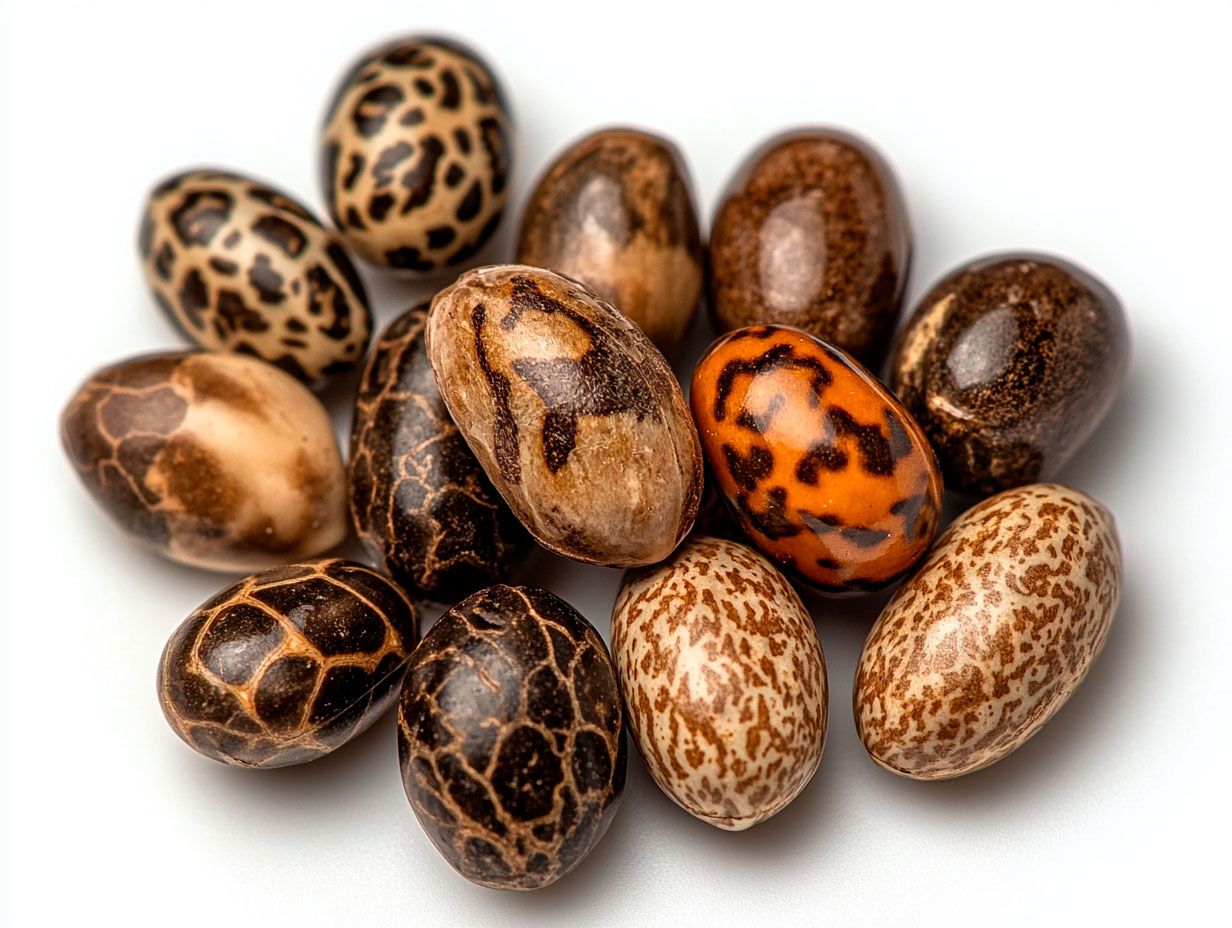 Close-up of healthy cannabis seeds showing natural color, shape, and texture to illustrate what do cannabis seeds look like.
